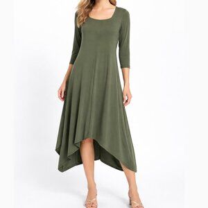 SYMPLI Jersey Knit Midi Dress 1/2 Sleeve Lagenlook Relaxed Moss Green Women's 12